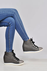Black PU Metallic Toe Sparkle Wedged High Tops - Sammi