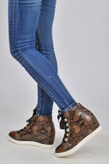 Brown Snakeskin PU Metallic Toe Sparkle Wedged High Tops - Sammi