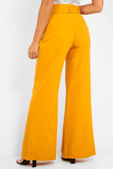 Mustard Tailored Wide Leg Belted Trousers - Chenelle