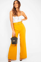 Mustard Tailored Wide Leg Belted Trousers - Chenelle