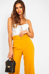 Mustard Tailored Wide Leg Belted Trousers - Chenelle