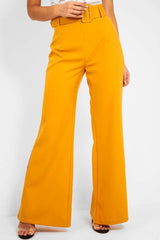 Mustard Tailored Wide Leg Belted Trousers - Chenelle