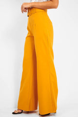 Mustard Tailored Wide Leg Belted Trousers - Chenelle