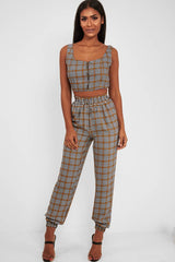 Mustard Houndstooth Crop Top Cuffed Trousers Co-Ord - Kila