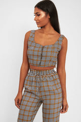 Mustard Houndstooth Crop Top Cuffed Trousers Co-Ord - Kila