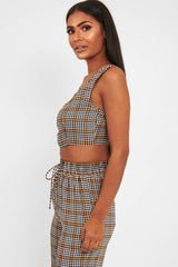 Mustard Houndstooth Crop Top Cuffed Trousers Co-Ord - Kila