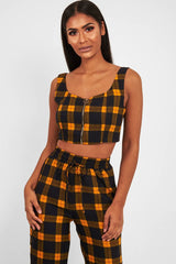 Mustard Tartan Crop Top Cuffed Trousers Co-Ord - Kila