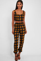 Mustard Tartan Crop Top Cuffed Trousers Co-Ord - Kila