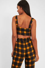 Mustard Tartan Crop Top Cuffed Trousers Co-Ord - Kila