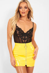 Yellow Shiny Vinyl Mini Skirt - Aariah