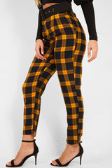Yellow Check Belted Tapered Trousers - Reanne