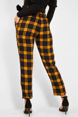 Yellow Check Belted Tapered Trousers - Reanne