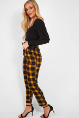 Yellow Check Belted Tapered Trousers - Reanne