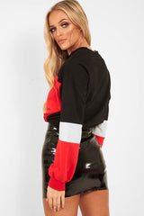 Red Black And Grey Elasticated Cropped Jumper - Dani