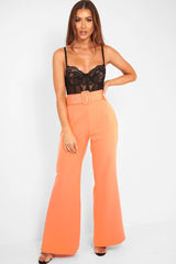 Orange Tailored Wide Leg Belted Trousers - Chenelle
