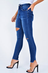 Dark Denim Slash Distressed Skinny Jeans - Jocie