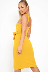Mustard Button Detail Tie Waist Midi Dress - Susana