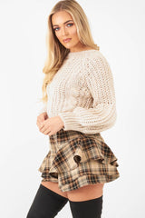 Brown Tartan Frill Hem Skort - Maren