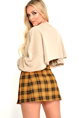 Mustard Check Button Front Pleated Skirt - Laela