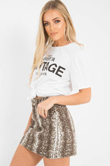 Beige Snake Print Denim Mini Skirt - Antonia