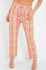 Pink Check High Waist Jeans - Tarryn