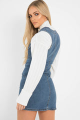 Mid Wash Button Front Sleeveless Denim Dress  - Kamiya