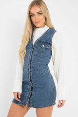 Mid Wash Button Front Sleeveless Denim Dress  - Kamiya