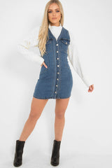 Mid Wash Button Front Sleeveless Denim Dress  - Kamiya