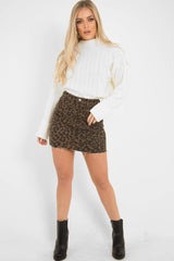 Brown Leopard Print Denim Mini Skirt - Joyelle