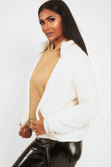 Cream Borg Zip Front Jacket - Danyelle