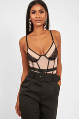 Black Nude Lace Mesh Bodysuit - Orielle