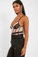 Black Nude Lace Mesh Bodysuit - Orielle