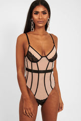 Black Nude Lace Mesh Bodysuit - Orielle