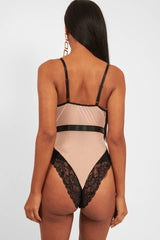 Black Nude Lace Mesh Bodysuit - Orielle
