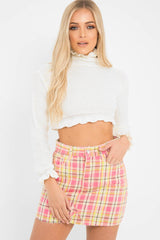 Pink Check Denim Mini Skirt - Blanca