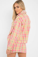 Pink Check Crop Denim Jacket - Dakira