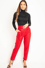 Red Belted Croc Print Tapered Trousers - Aasia