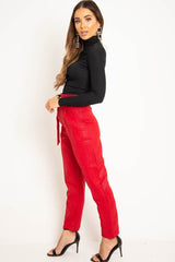 Red Belted Croc Print Tapered Trousers - Aasia