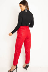 Red Belted Croc Print Tapered Trousers - Aasia