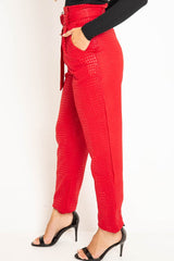 Red Belted Croc Print Tapered Trousers - Aasia