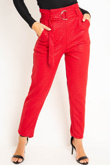 Red Belted Croc Print Tapered Trousers - Aasia