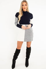 Navy Grey and Cream Knit Jumper Dress - Taila