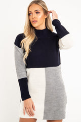 Navy Grey and Cream Knit Jumper Dress - Taila