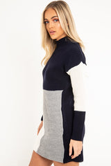 Navy Grey and Cream Knit Jumper Dress - Taila