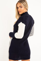 Navy Grey and Cream Knit Jumper Dress - Taila
