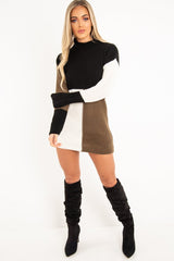 Black Brown and Cream Knit Jumper Dress - Taila