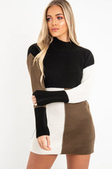Black Brown and Cream Knit Jumper Dress - Taila