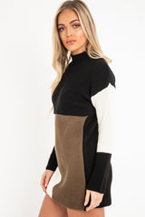 Black Brown and Cream Knit Jumper Dress - Taila