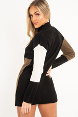 Black Brown and Cream Knit Jumper Dress - Taila