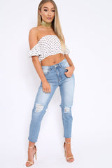 White Polka Dot Crop Top - Sanari